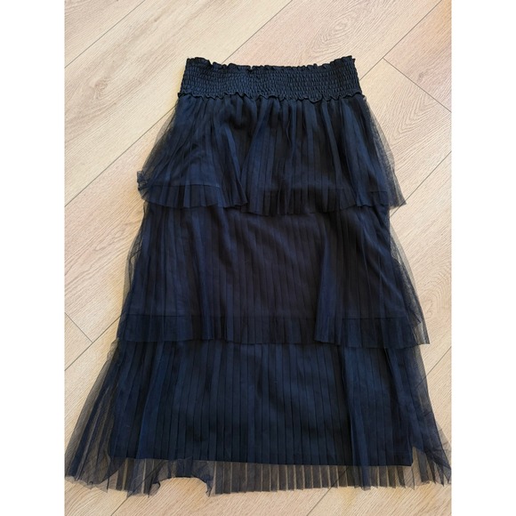 Favlux Fashion Dresses & Skirts - Favlux Fashion Black Tiered Tulle Maxi Skirt Smocked Waist Pleated Mesh Small